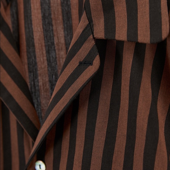 ZARA Striped Black + Brown Cotton Button Down Blouse - Picture 3 of 6
